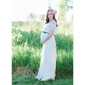 White Off Shoulder Lace Maxi Dress bump friendly